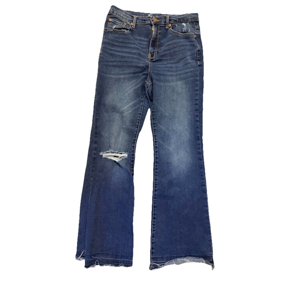 No Boundaries Jeans Womens 15 Juniors Blue Distressed Flare Stretch Denim Casual